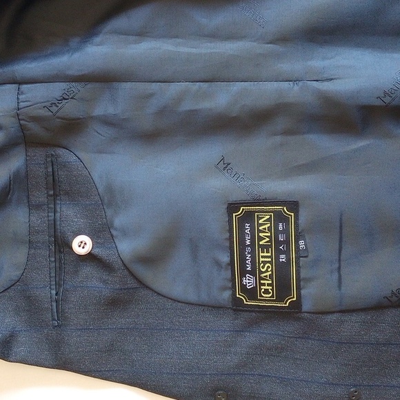 NWT Men's Chasteman Suit Blazer Pleated Pants 38R 32x32 Dark Gray Blue Pinstripe - Picture 6 of 14